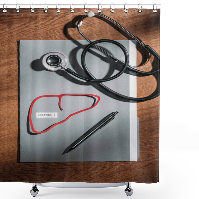 Personality  Top View Of Folder, Stethoscope, And Liver With Lettering Hepatitis C On Table, World Hepatitis Day Concept Shower Curtains