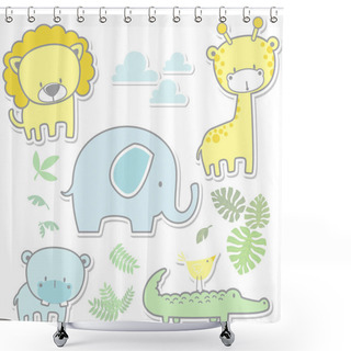 Personality  Cute Safari Baby Animals Shower Curtains