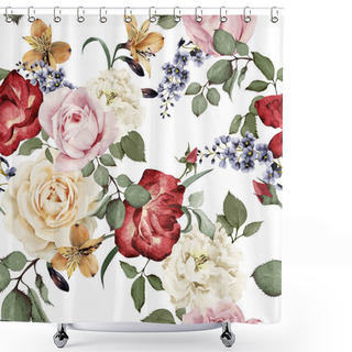 Personality  Seamless Floral Pattern With Roses, Watercolor. Vector Illustrat Shower Curtains