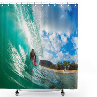 Personality  Body Boarder Surfing Blue Ocean Wave Shower Curtains