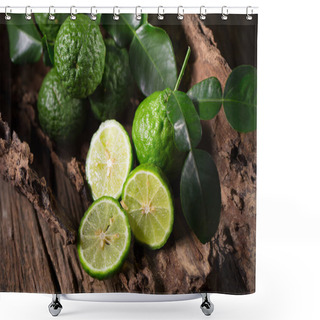 Personality  Fresh Bergamot On Old Wooden Tables Background Shower Curtains