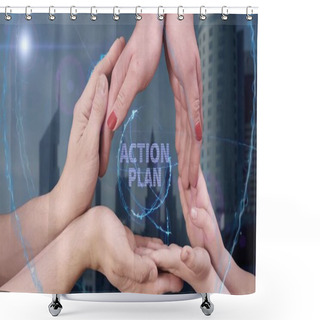 Personality  Mens, Womens And Childrens Hands Show A Hologram Action Plan Shower Curtains