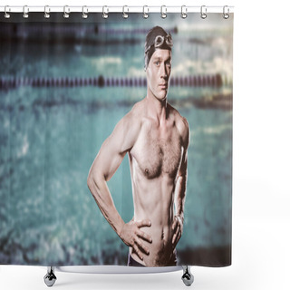 Personality  Swimmer Standing With Hands On Hips Shower Curtains