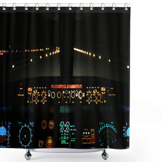 Personality  Aircraft Landing At Night With Runway Ahead Shower Curtains