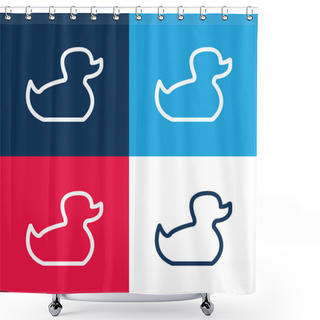 Personality  Baby Duck Toy Outline Blue And Red Four Color Minimal Icon Set Shower Curtains