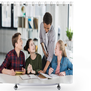 Personality  Multiethnic Teenagers Studying Together Shower Curtains