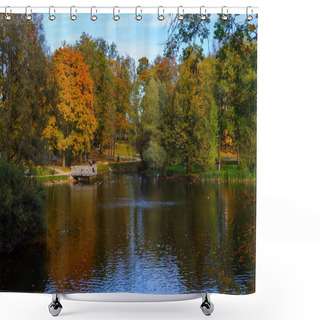 Personality  Lake With Autumn Trees On A Background In Latvia Shower Curtains