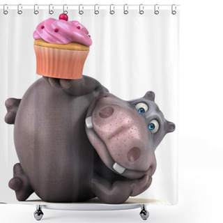 Personality   Hippo Holding Cupcake  Shower Curtains