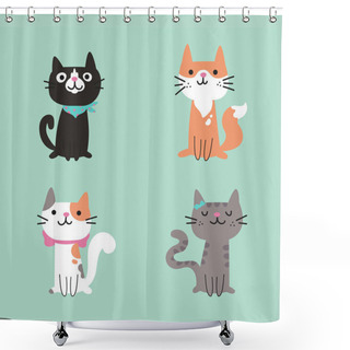 Personality  Set Of Different Cartoon Cats.Vector Cartoon Shower Curtains