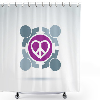 Personality  Antiwar And Love Vector Icons. People Holding Hands Around A Lov Shower Curtains