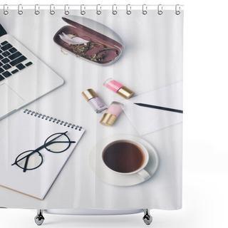 Personality  Modern Girly Workplace With Laptop Shower Curtains