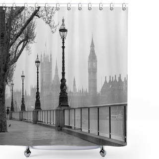 Personality  Big Ben & Houses Of Parliament, B&w Photo Shower Curtains