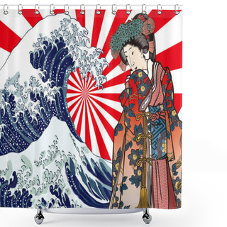 Personality  Kanagawa Off The Coast And Women 1 Shower Curtains