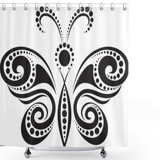Personality  Silhouette Of A Butterfly From The Lines And Points Shower Curtains