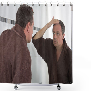 Personality  Man In Front Of Mirrror Looking At His Hair Shower Curtains