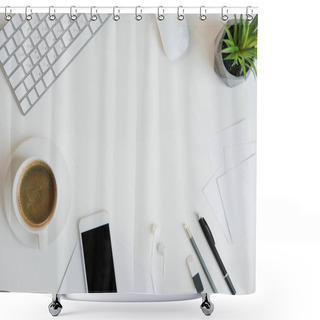 Personality  Keyboard With Office Supplies And Smartphone Shower Curtains