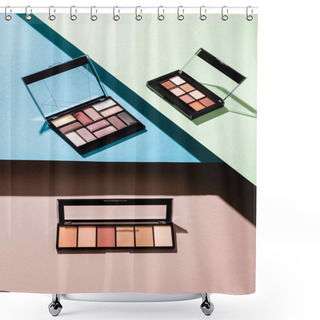 Personality  Eye Shadow Palettes On Blue, Green And Pink Shower Curtains