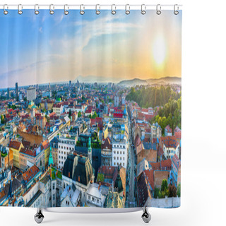 Personality  Zagreb City Sunset Panorama. / Amazing Aerial Panorama Of Zagreb Downtown In Sunset Time, Croatia Europe. Shower Curtains