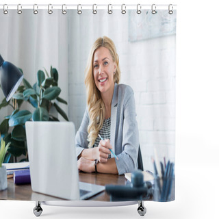 Personality  Smiling Businesswoman Looking At Camera In Office Shower Curtains