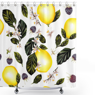 Personality  Seamless Pattern With Lemons Leafs And Flowers  Shower Curtains