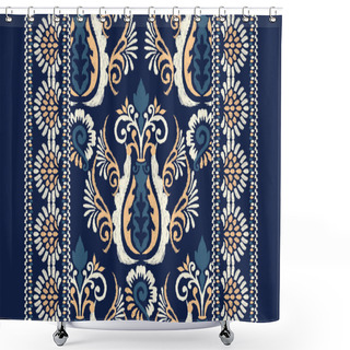 Personality  Ikat Floral Paisley Embroidery On Navy Blue Background.Ikat Ethnic Oriental Pattern Traditional.Aztec Style Abstract Vector Illustration.design For Texture,fabric,clothing,wrapping,decoration,carpet. Shower Curtains