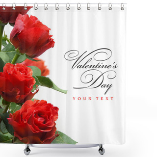 Personality  Art Greeting Card With Red Roses Isolated On White Background Shower Curtains