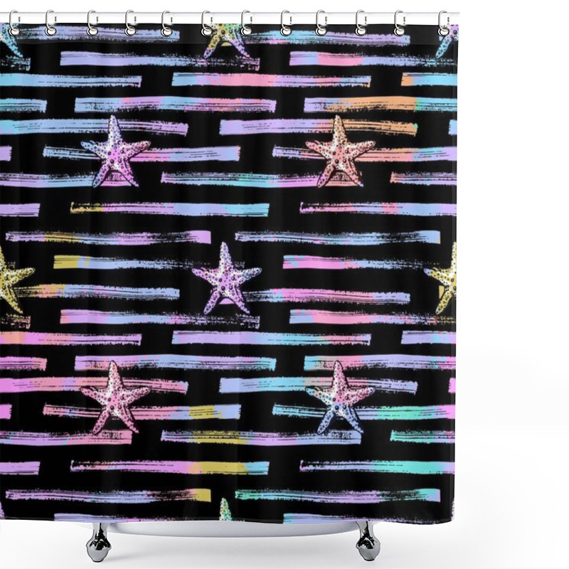 Personality  Starfishes And Stripes Seamless Pattern Shower Curtains
