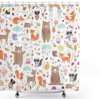 Personality  Seamless Childish Pattern With Woodland Animals. Cute Deer, Bear, Raccoon, Fox, Bunny, Squirrel, Owl. Funny Characters. Creative Scandinavian Kids Texture For Fabric, Wrapping, Textile Shower Curtains