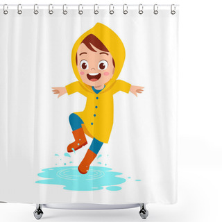 Personality  Happy Cute Kid Boy Play Wear Raincoat Shower Curtains