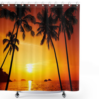 Personality  Palm Trees Silhouette At Sunset Shower Curtains