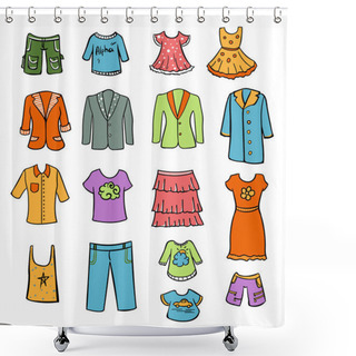 Personality  Sketch Colored Family Wardrobe Elements Set Shower Curtains