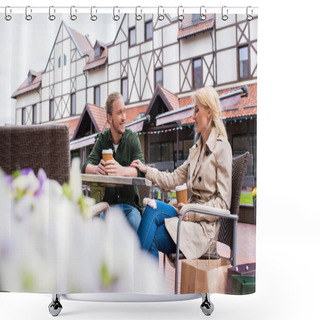 Personality  Couple Drinking Coffee At Cafe Shower Curtains