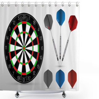 Personality  Dartboard With Three Darts On The White Background. Vector Shower Curtains