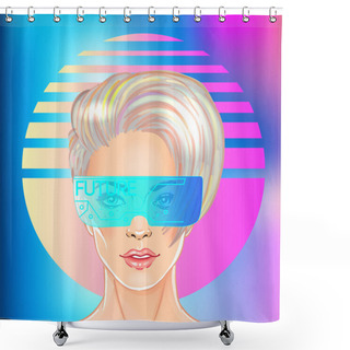 Personality  Futuristic Synth Wave Style. Retroparty  Flyer Template. Portrai Shower Curtains