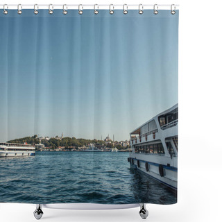 Personality  Ships In Sea With City At Background, Istanbul, Turkey  Shower Curtains