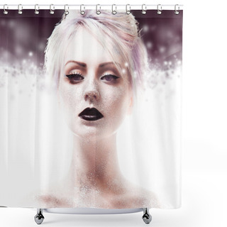 Personality  Snow Queen, Creative Closeup Portrait Of Girl With Black Lips Shower Curtains