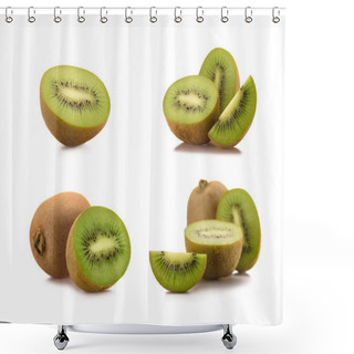 Personality  Close Up View Of Arranged Fresh Kiwi Fruits Isolated On White Shower Curtains