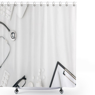 Personality  Different Objects Scattered Isolated On White Background     Shower Curtains