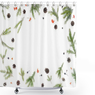 Personality  Top View On Round Frame From Fir Branches With Cones And Ashberries Shower Curtains