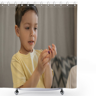 Personality  Adorable Boy Sculpting Figure With Plasticine Shower Curtains