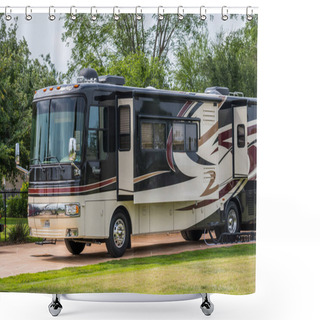 Personality  Rio Grande Valley SP, USA - April 16, 2019: Enjoying The Captivated View From Our RV Shower Curtains