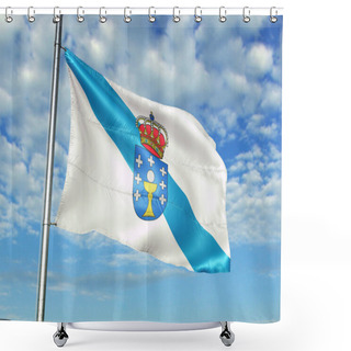 Personality  Galicia Of Spain Flag Waving Sky Background 3D Illustration Shower Curtains
