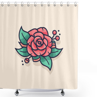 Personality  A Red Rose With Green Leaves On A White Background Shower Curtains