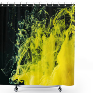 Personality  Close-up View Of Bright Yellow Flowing Paint On Black Background Shower Curtains