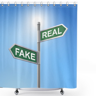 Personality  3d Road Sign Saying Fake And Real Shower Curtains