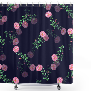 Personality  Bindweed Colored Pencils On Dark Blue Background. Meadow Decorative Colorful Flowers Seamless Pattern For Fabric.  Shower Curtains