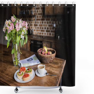 Personality  Breakfast On Kitchen Table Shower Curtains