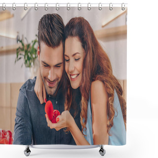 Personality  Happy Woman With Engagement Ring Shower Curtains
