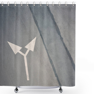 Personality  Two Way Arrow Symbol On Grey Asphalt Road Shower Curtains