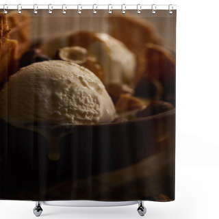 Personality  Selective Focus Of Delicious Melting Ice Cream In Bowl  Shower Curtains